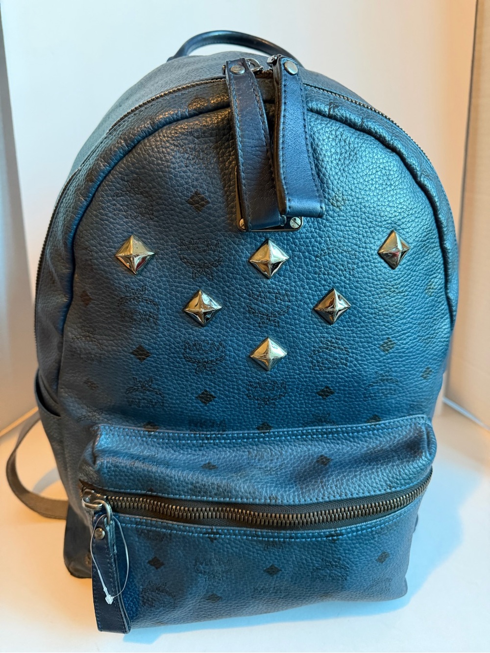 MCM Blue Visetos Studded Backpack- XL